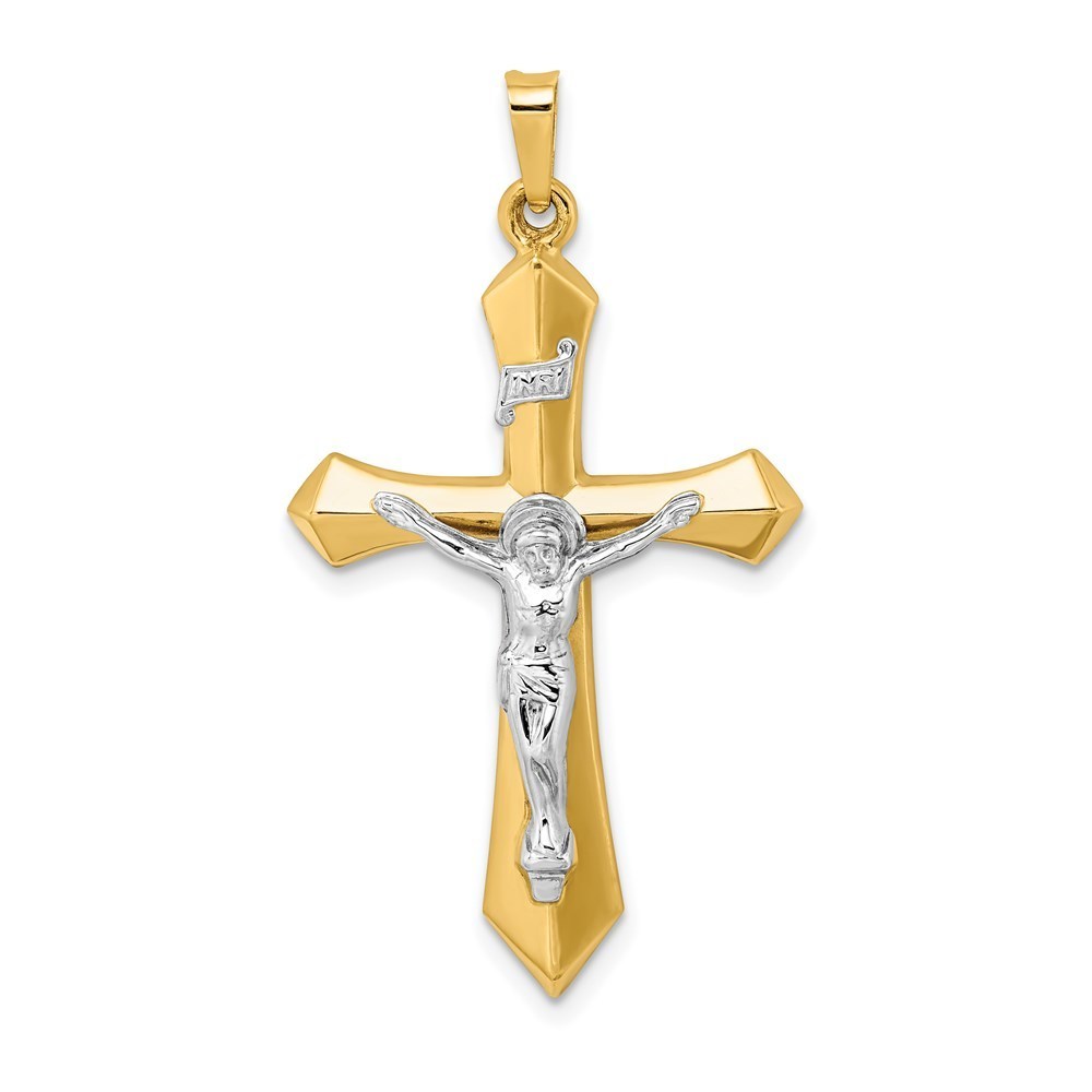 Million Charms 14k Gold Two-Tone Polished Inri Crucifix Necklace Charm Pendant